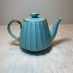 Vintage Sadler England Teapot Turquiose Blue Gold Trim